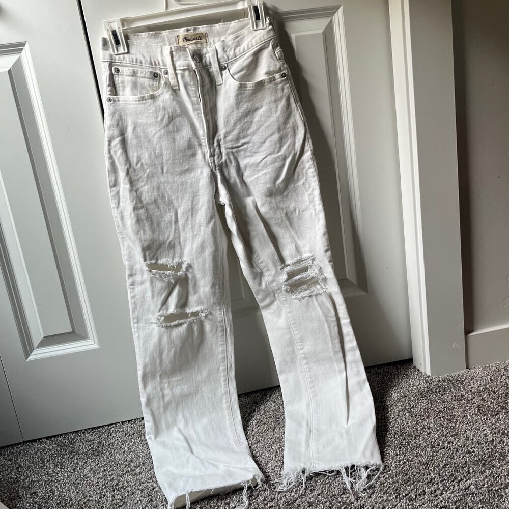 LIKE NEW Madewell The Perfect Vintage Fringe Jean, Straight Leg, White, Size 25